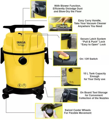 Inalsa Homeasy WD10 Wet & Dry Vacuum Cleaner with Anti-Bacterial Cleaning (Yellow) Inalsa Homeasy WD10 Wet & Dry Vacuum Cleaner with Anti-Bacterial Cleaning (Yellow)